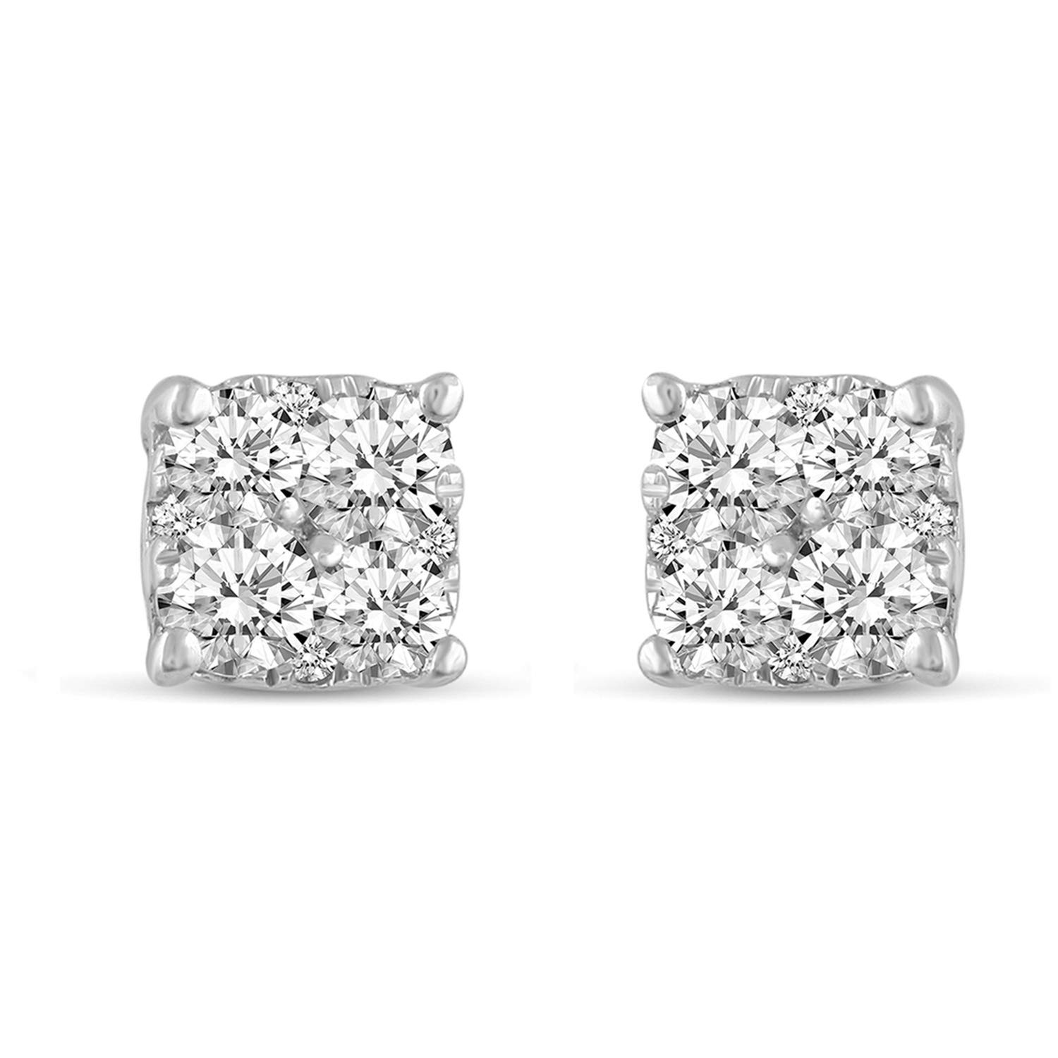 1.00Ct Cushion Natural Diamond Stud Earrings set in 925 Sterling Silver