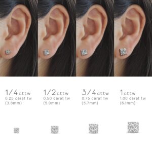 1.00Ct Cushion Natural Diamond Stud Earrings set in 925 Sterling Silver