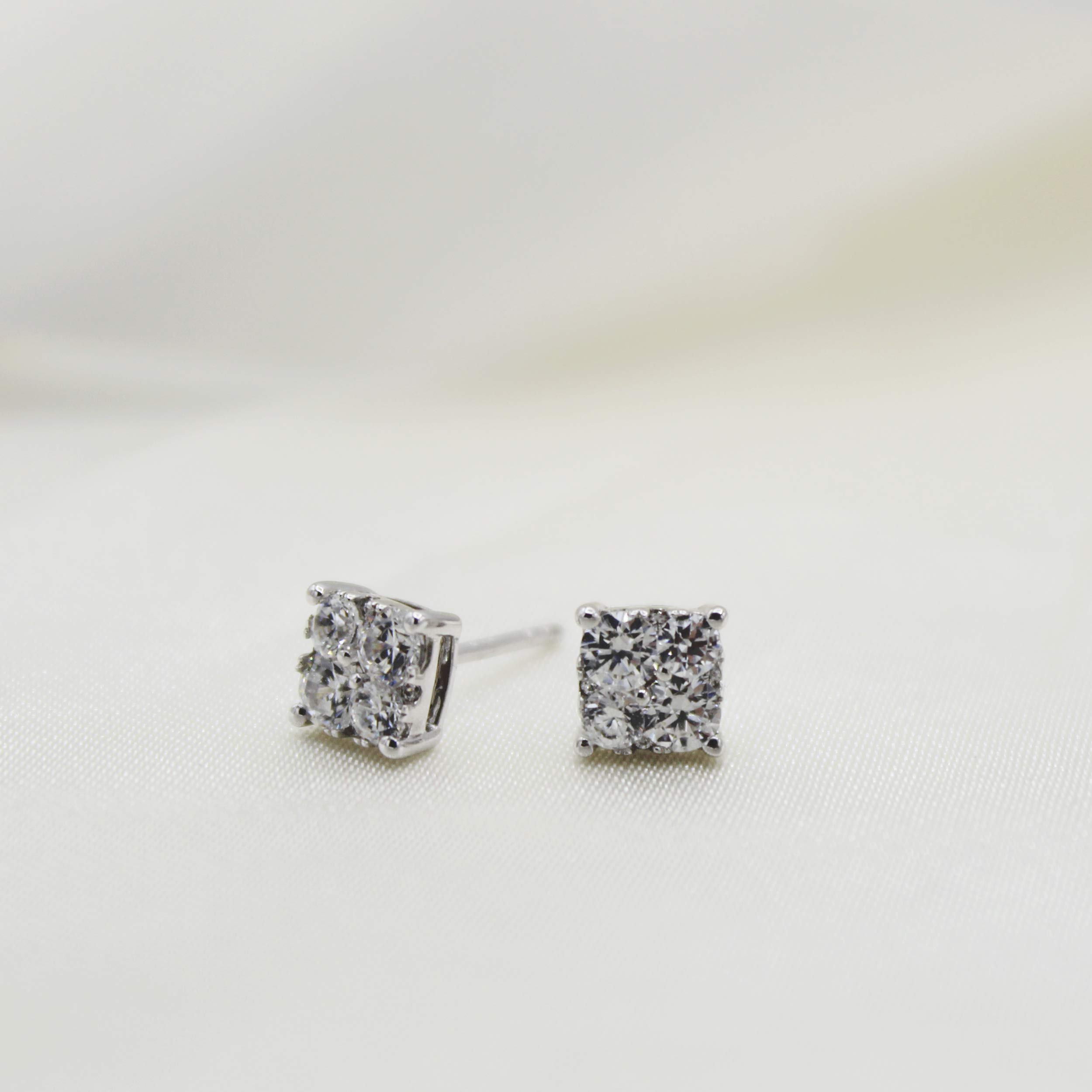 1.00Ct Cushion Natural Diamond Stud Earrings set in 925 Sterling Silver