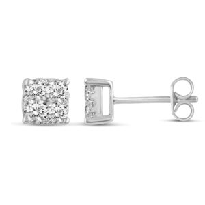 1.00Ct Cushion Natural Diamond Stud Earrings set in 925 Sterling Silver