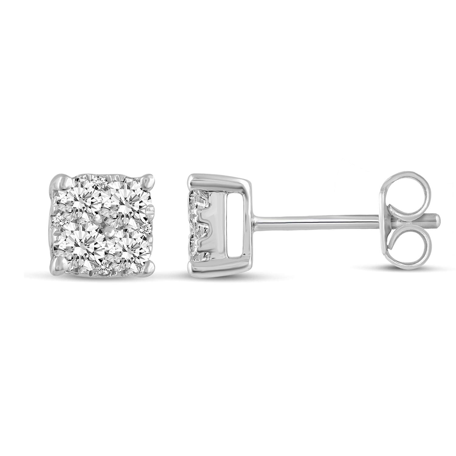 1.00Ct Cushion Natural Diamond Stud Earrings set in 925 Sterling Silver