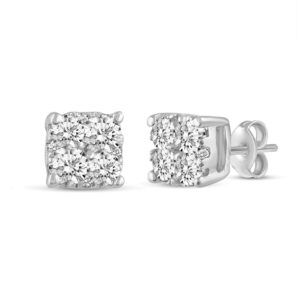 1.00Ct Cushion Natural Diamond Stud Earrings set in 925 Sterling Silver