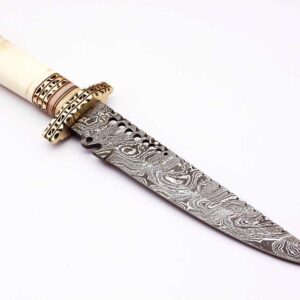 Handmade Damascus Steel Knife - Damascus Steel 14” Inches Knife - Hunting Knife - Camel Bone Brass Spicer Handle – Outdoor Camping Survival Knife - Beautiful Knife - Camel Bone Brass