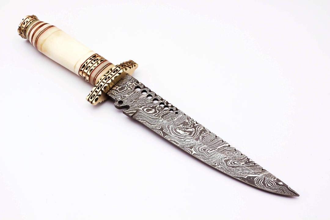 Handmade Damascus Steel Knife - Damascus Steel 14” Inches Knife - Hunting Knife - Camel Bone Brass Spicer Handle – Outdoor Camping Survival Knife - Beautiful Knife - Camel Bone Brass