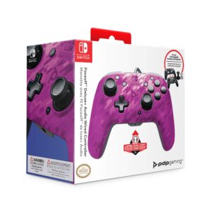 PDP Gaming Faceoff Deluxe+ Wired Switch Pro Controller - Officially Licensed by Nintendo - Customizable buttons, sticks, triggers, and paddles - Ergonomic Controllers - Purple Camo / Camouflage