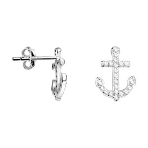 sofia milani - solid 925 sterling silver earrings for women - with zirconia stones - anchor stud earrings - 20615