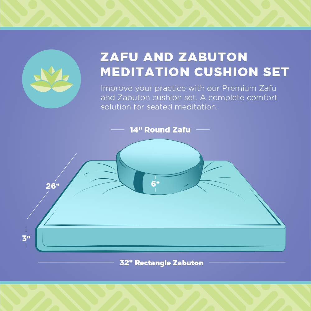 Meditation Cushion Set - Zafu and Zabuton - Made in the USA. Our Navy Cotton Round-Shaped Meditation Pillow is Filled for Comfort and Designed with a Zipper Cover for Easy Cleaning.