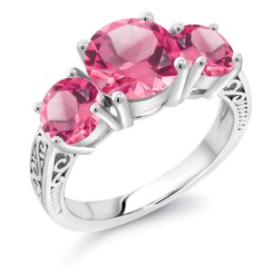 gem stone king 5.00 cttw pink mystic topaz 3-stone engagement ring in 925 sterling silver | 3 stone wedding engagement anniversary promise ring for women | size 5,6,7,8,9