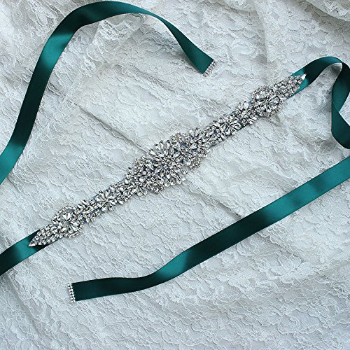 Lauthen.S Rhinestone Sash Belt for Wedding Bride/Baby Shower Dress,Dark Green