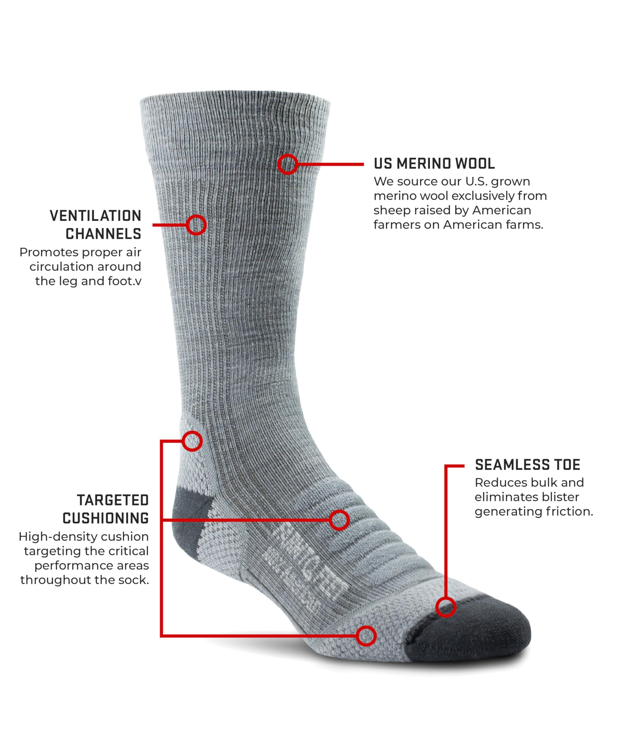 Farm to Feet Damascus Lightweight Merino Wool Crew Socks, Charcoal, Medium