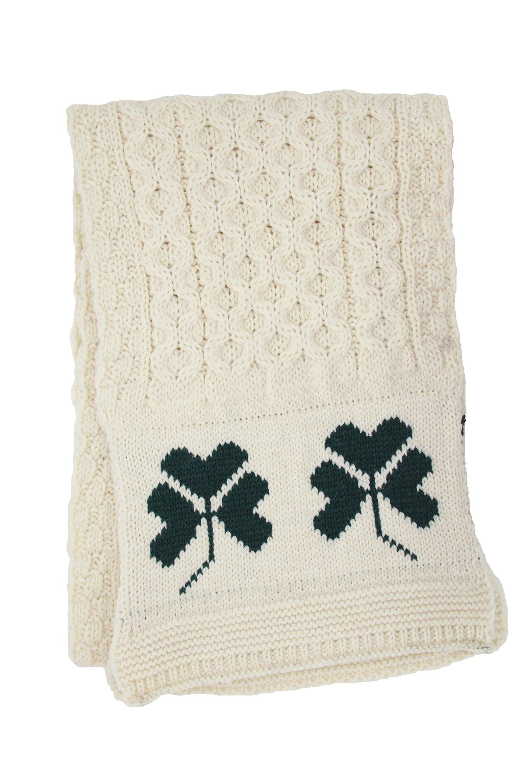 Aran Crafts Irish Shamrock Soft Cable Knitted Scarf 9"x60" (100% Merino Wool)