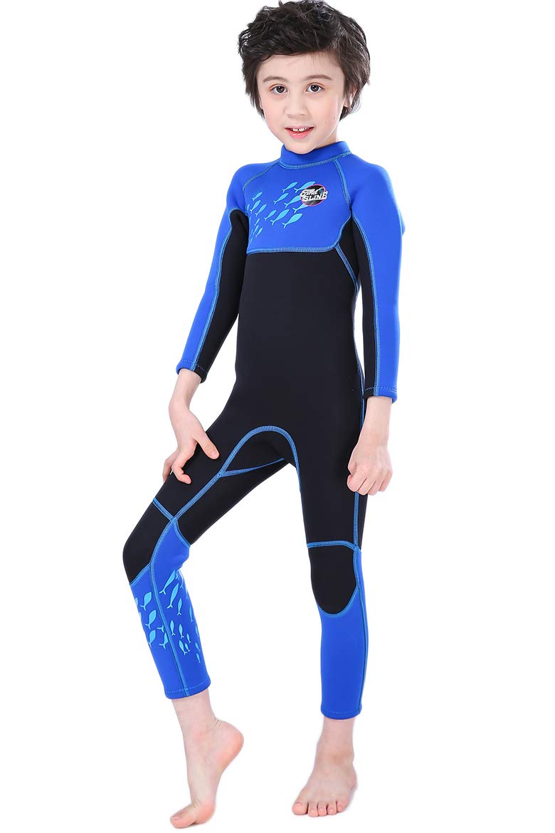 Cokarsey Kids Full Body Wetsuit 2.5mm Neoprene Back Zipper Sun Protection Thermal Swimsuit for Boys