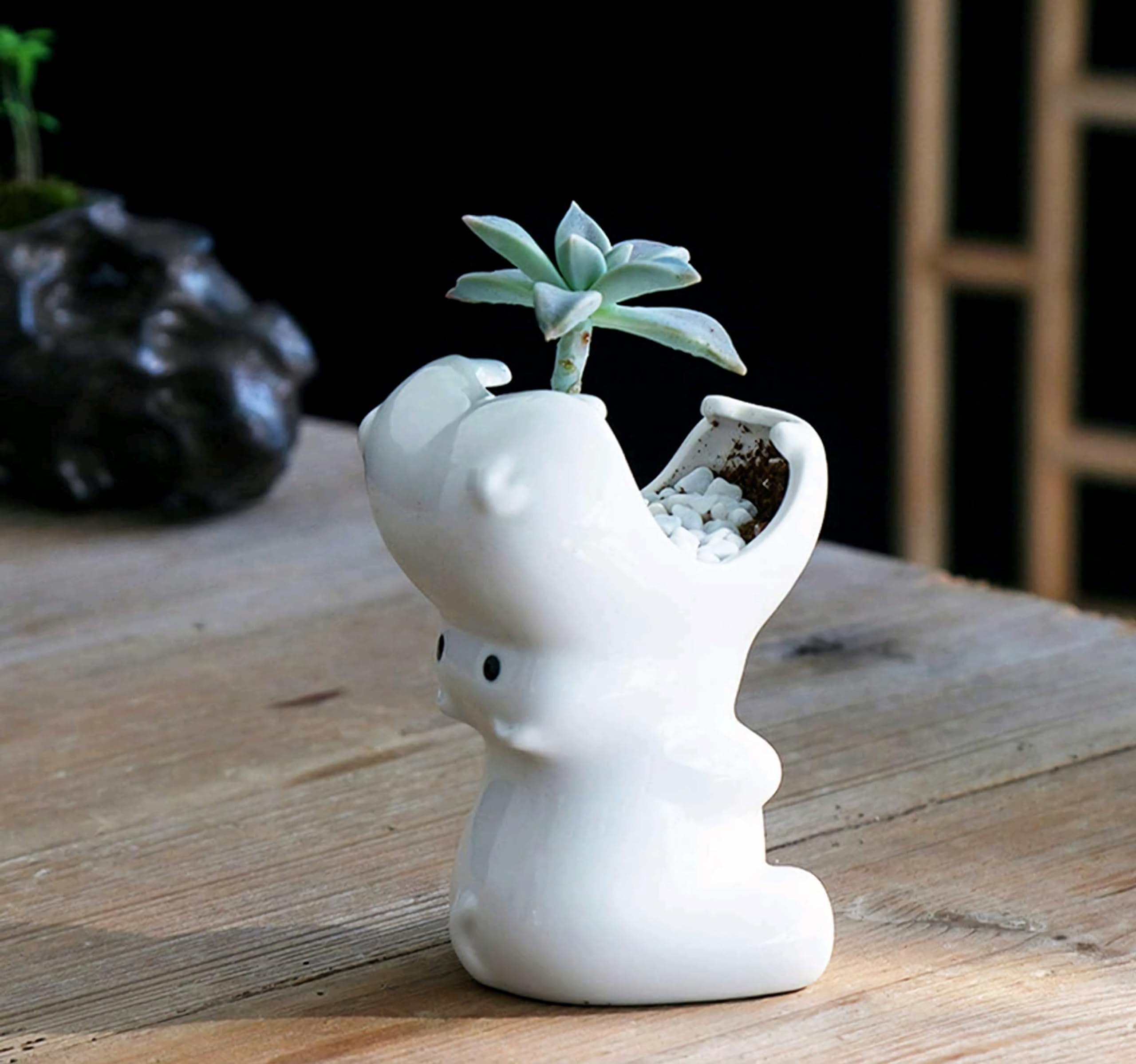 Cuteforyou Cute 5 Inch Tall Cartoon Animal Hippo Shaped Ceramic Succulent Cactus Flower Plant Pot Planter - Plant Not Included