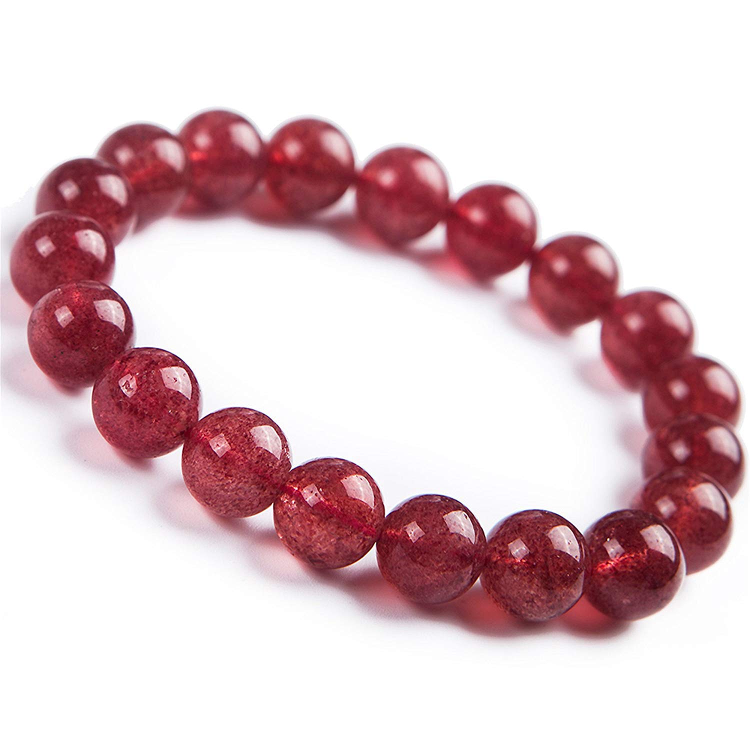 DUOVEKT 11mm Genuine Natural Strawberry Quartz Crystal Bracelet Red Round Beads Gemstone for Women Men Anniversary Party Love Gift Fashion Bracelet AAAA