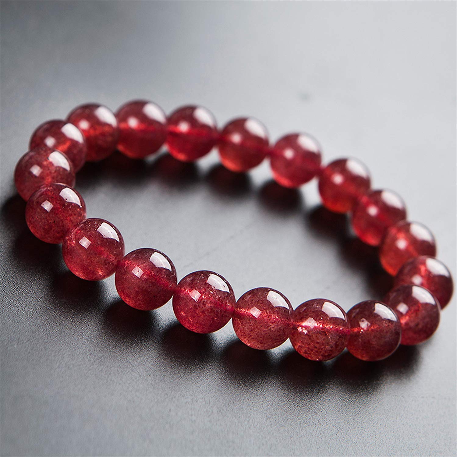 DUOVEKT 11mm Genuine Natural Strawberry Quartz Crystal Bracelet Red Round Beads Gemstone for Women Men Anniversary Party Love Gift Fashion Bracelet AAAA