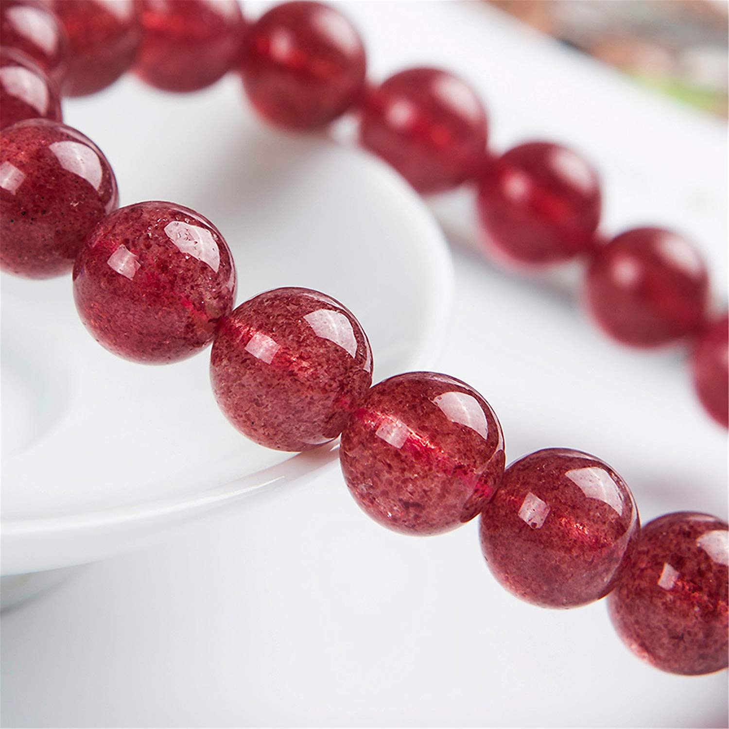 DUOVEKT 11mm Genuine Natural Strawberry Quartz Crystal Bracelet Red Round Beads Gemstone for Women Men Anniversary Party Love Gift Fashion Bracelet AAAA