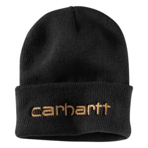 carhartt men's knit insulated logo graphic cuffed beanie, black, ofa