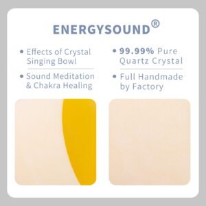 ENERGYSOUND Frosted E Note Solar Plexus Chakra Yellow Colored Frosted Quartz Crystal Singing Bowl 12 inch mallet and o-ring included