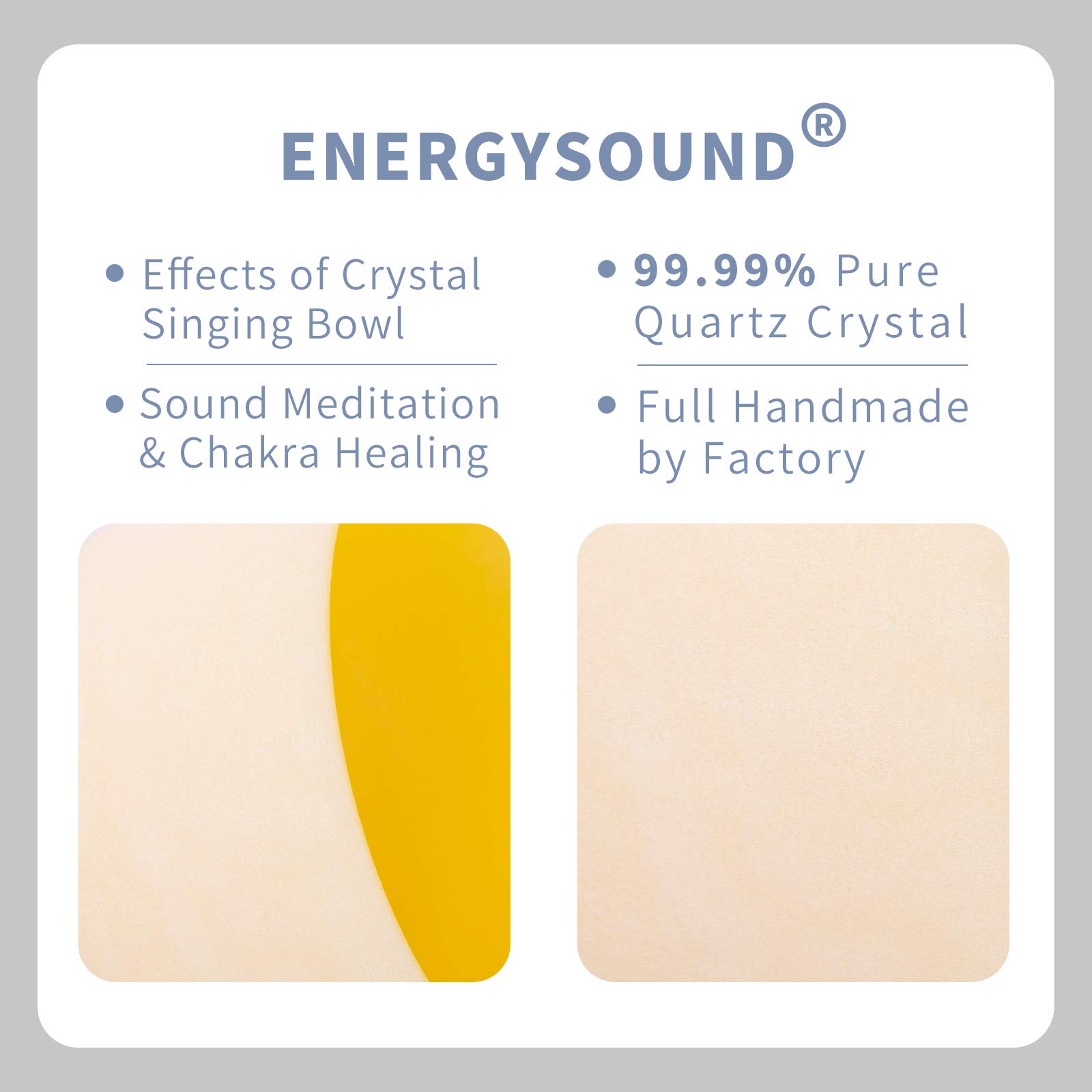 ENERGYSOUND Frosted E Note Solar Plexus Chakra Yellow Colored Frosted Quartz Crystal Singing Bowl 12 inch mallet and o-ring included