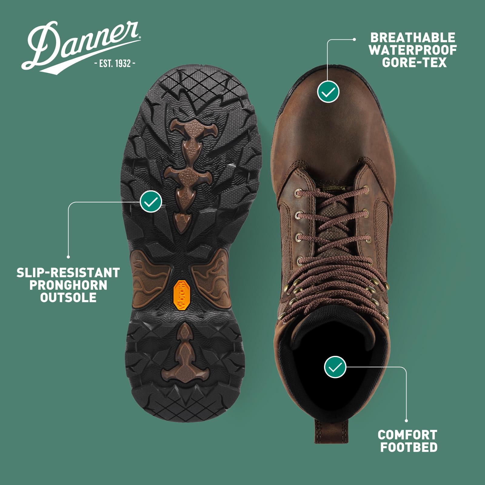 Danner Pronghorn 8” Hunting Boots for Men - Waterproof Gore-Tex and Full-Grain Leather, Cushion Midsole, Torsion Shank, and Vibram Traction Outsole, Brown - 11.5 D