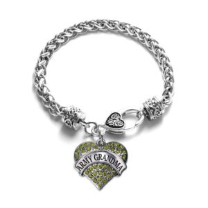 Inspired Silver - Army Grandma Braided Bracelet for Women - Silver Pave Heart Charm Bracelet with Cubic Zirconia Jewelry