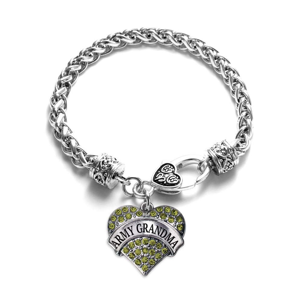 Inspired Silver - Army Grandma Braided Bracelet for Women - Silver Pave Heart Charm Bracelet with Cubic Zirconia Jewelry