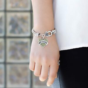 Inspired Silver - Army Grandma Braided Bracelet for Women - Silver Pave Heart Charm Bracelet with Cubic Zirconia Jewelry