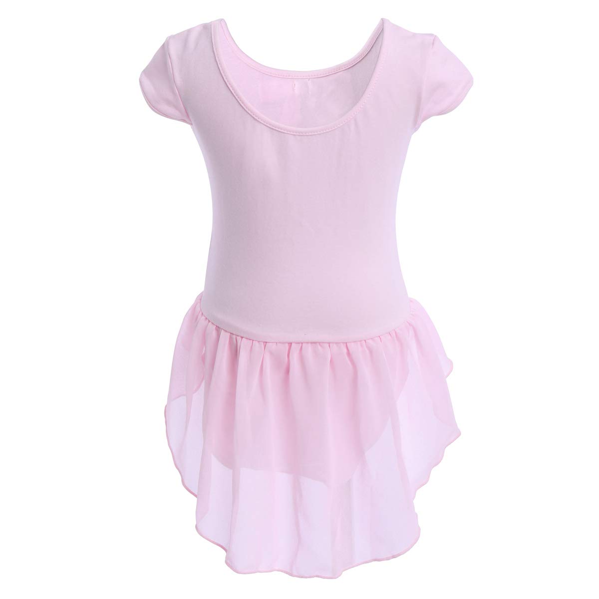 OBEEII Little Girls Ballerina Chiffon Dress High Low Skirted Unitard Dress up Casual Wear Praise Liturgical Lyrical Mime Christan Spiritual Dance Pink 4-5 Years