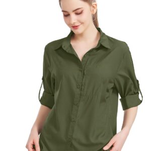 Women's UPF 50 Long Sleeve Sun Protection Shirts Quick Dry Outdoor Fishing Hiking Travel Shirt (5019 Olive green, Small)