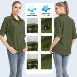 Women's UPF 50 Long Sleeve Sun Protection Shirts Quick Dry Outdoor Fishing Hiking Travel Shirt (5019 Olive green, Small)