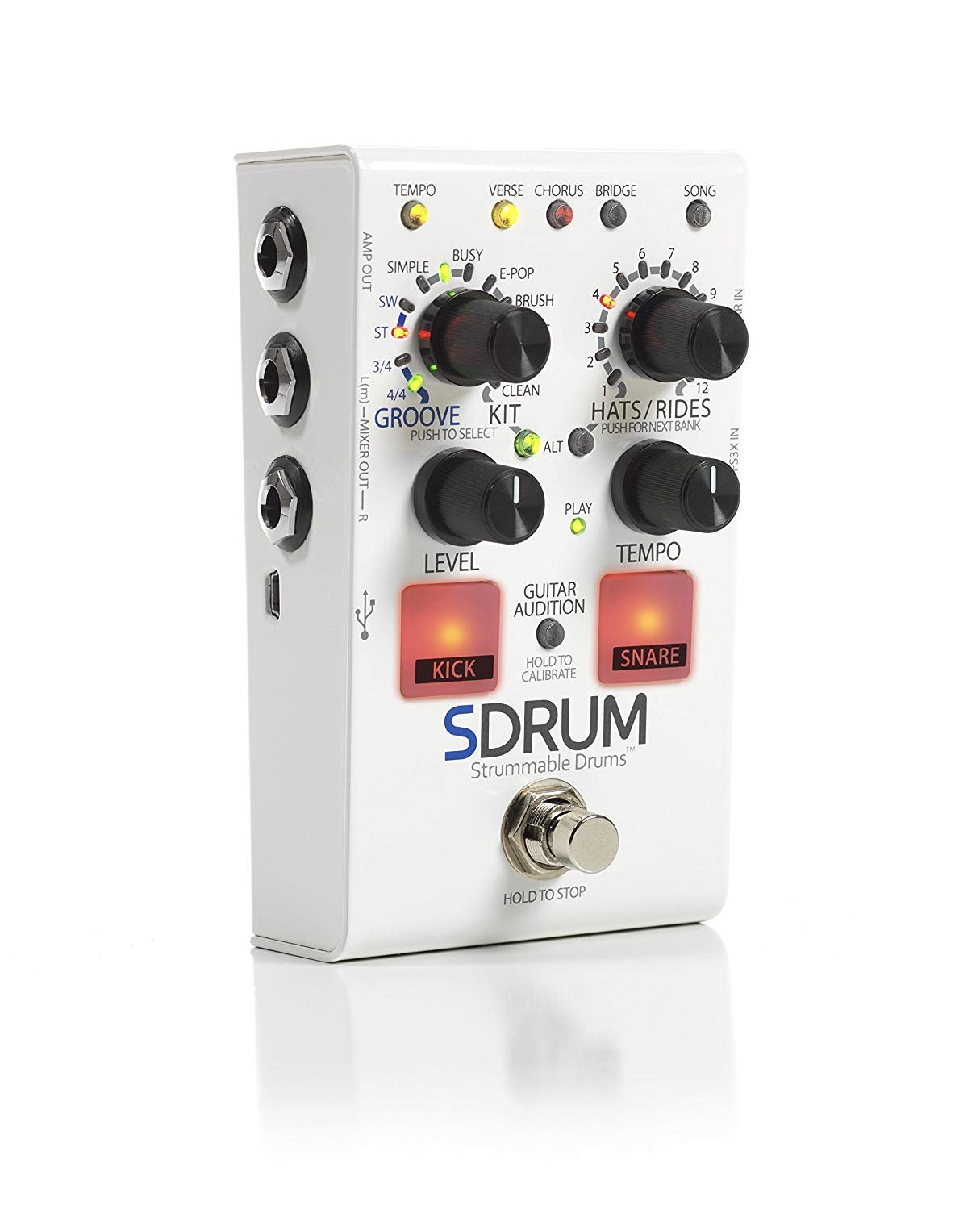 Digitech SDRUM Strummable Drums Pedal Bundle with FS3X Footswitch, Polishing Cloth, and 6 Dunlop Picks