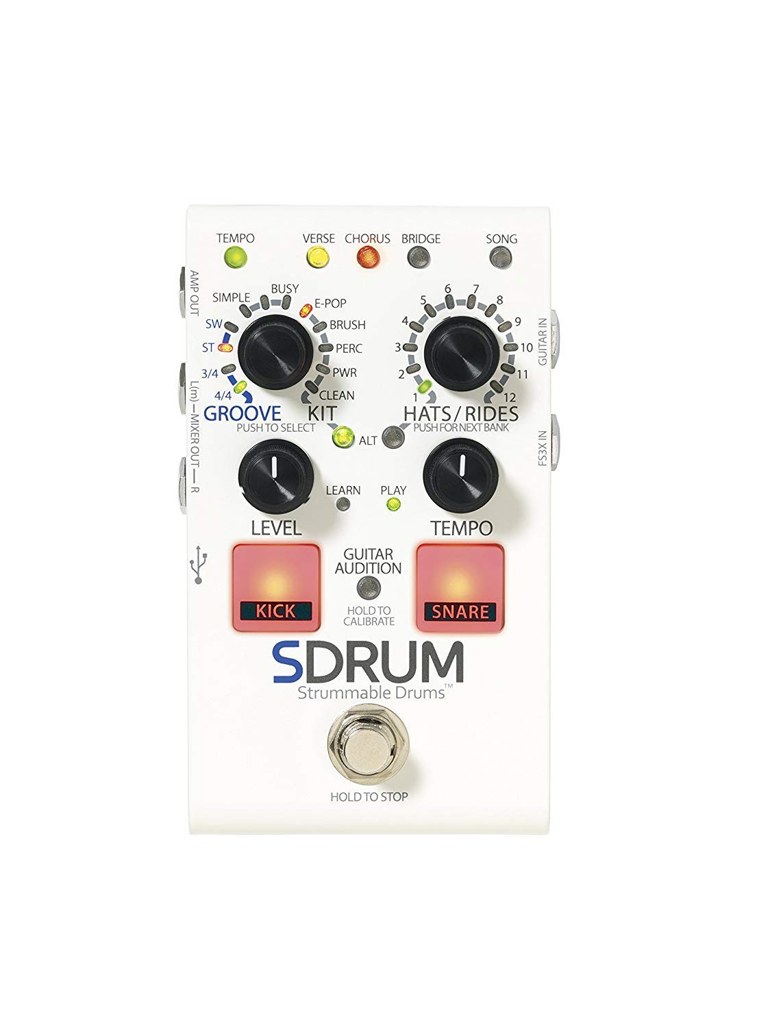 Digitech SDRUM Strummable Drums Pedal Bundle with FS3X Footswitch, Polishing Cloth, and 6 Dunlop Picks