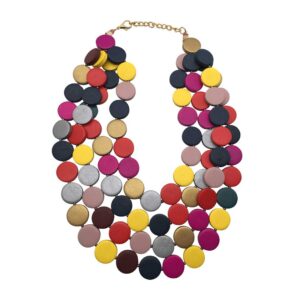 statement multicolor wood bead chunky layered necklace for women multi layer color wooden beaded bib necklace for women long strand african necklace for women fashion jewelry costume (multicolor)