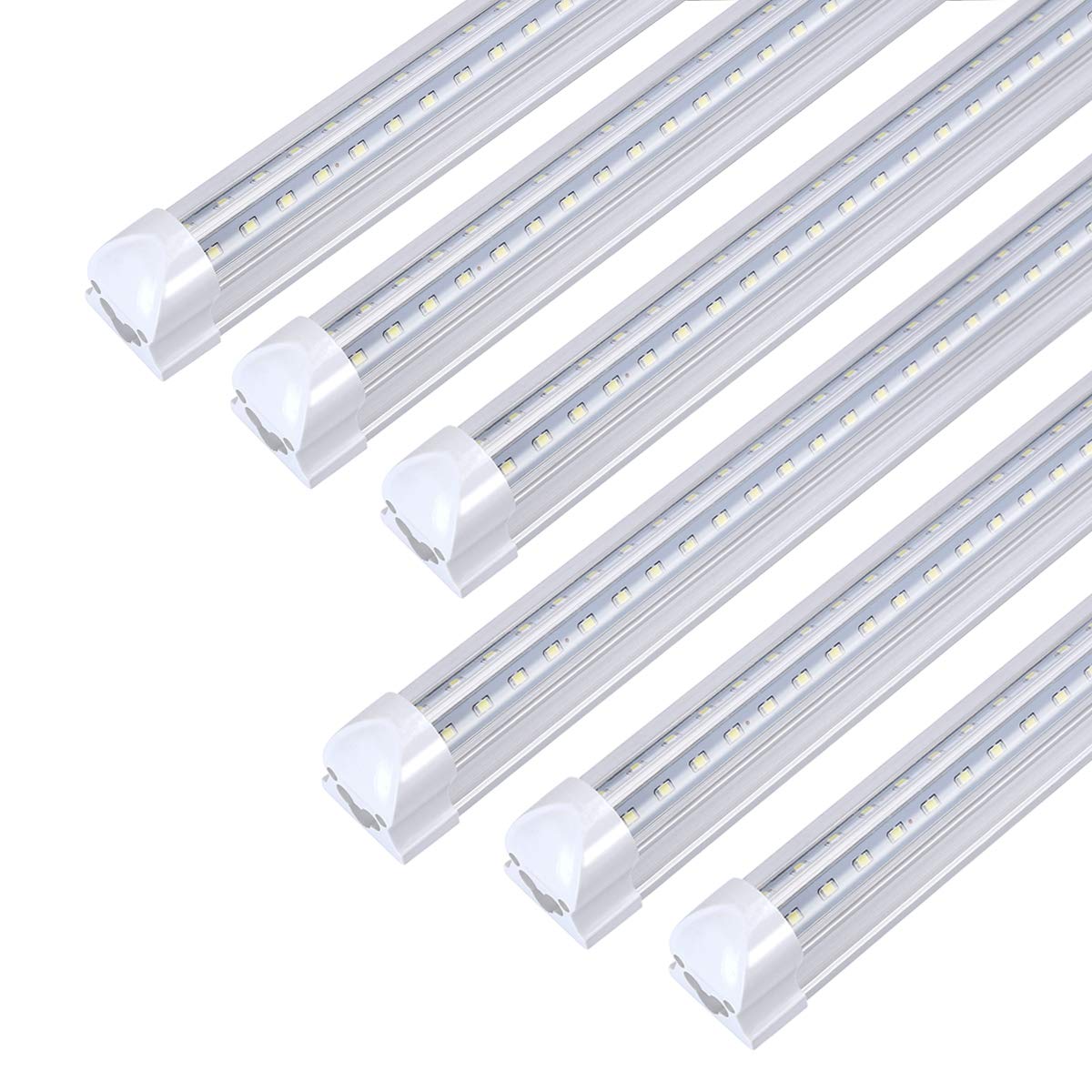 TRLIFE 8FT LED Light Fixtures 72W, 8FT LED Shop Light 5000K Daylight White Dual Side T8 V-Shape Integrated 8 Foot LED Tube Lights(150W Fluorescent Light Equivalent), 8640Lm, Clear Cover (6 Pack)