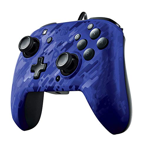 PDP Gaming Faceoff Deluxe+ Wired Switch Pro Controller - Officially Licensed by Nintendo - Customizable gamepad buttons, sticks, triggers, and paddles - Ergonomic Controllers - Blue Camo / Camouflage