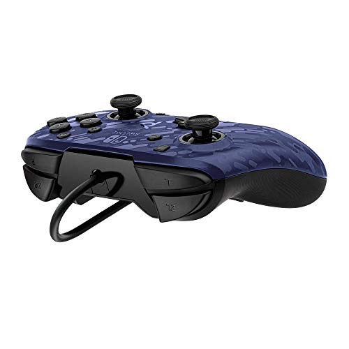 PDP Gaming Faceoff Deluxe+ Wired Switch Pro Controller - Officially Licensed by Nintendo - Customizable gamepad buttons, sticks, triggers, and paddles - Ergonomic Controllers - Blue Camo / Camouflage