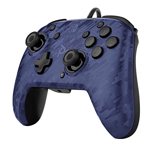 PDP Gaming Faceoff Deluxe+ Wired Switch Pro Controller - Officially Licensed by Nintendo - Customizable gamepad buttons, sticks, triggers, and paddles - Ergonomic Controllers - Blue Camo / Camouflage