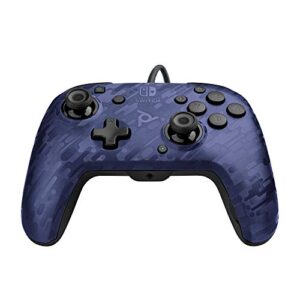 PDP Gaming Faceoff Deluxe+ Wired Switch Pro Controller - Officially Licensed by Nintendo - Customizable gamepad buttons, sticks, triggers, and paddles - Ergonomic Controllers - Blue Camo / Camouflage