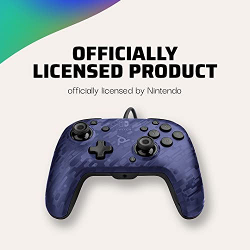 PDP Gaming Faceoff Deluxe+ Wired Switch Pro Controller - Officially Licensed by Nintendo - Customizable gamepad buttons, sticks, triggers, and paddles - Ergonomic Controllers - Blue Camo / Camouflage