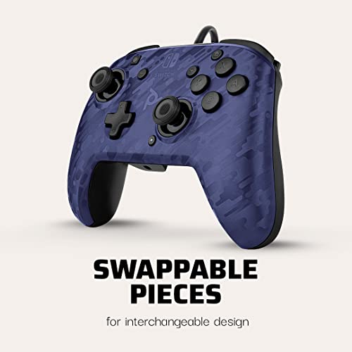 PDP Gaming Faceoff Deluxe+ Wired Switch Pro Controller - Officially Licensed by Nintendo - Customizable gamepad buttons, sticks, triggers, and paddles - Ergonomic Controllers - Blue Camo / Camouflage