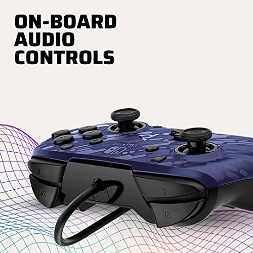 PDP Gaming Faceoff Deluxe+ Wired Switch Pro Controller - Officially Licensed by Nintendo - Customizable gamepad buttons, sticks, triggers, and paddles - Ergonomic Controllers - Blue Camo / Camouflage