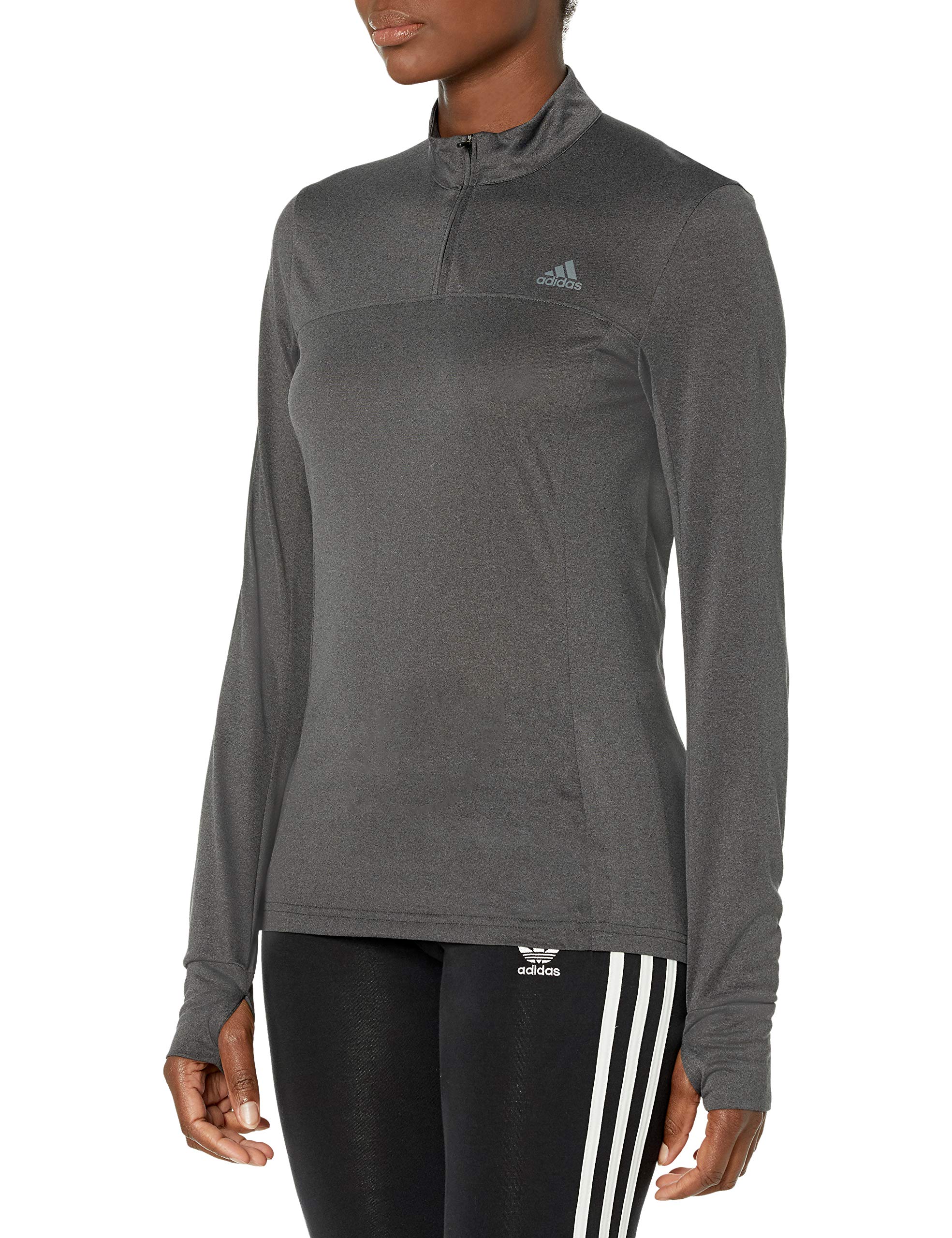 adidas Women's Own The Run Half-Zip Tee, Grey, Large