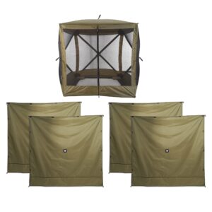 clam quick set traveler, 6 x 6 foot portable pop up outdoor camping gazebo screen tent, canopy shelter with carry bag and wind panels (4 pack), green