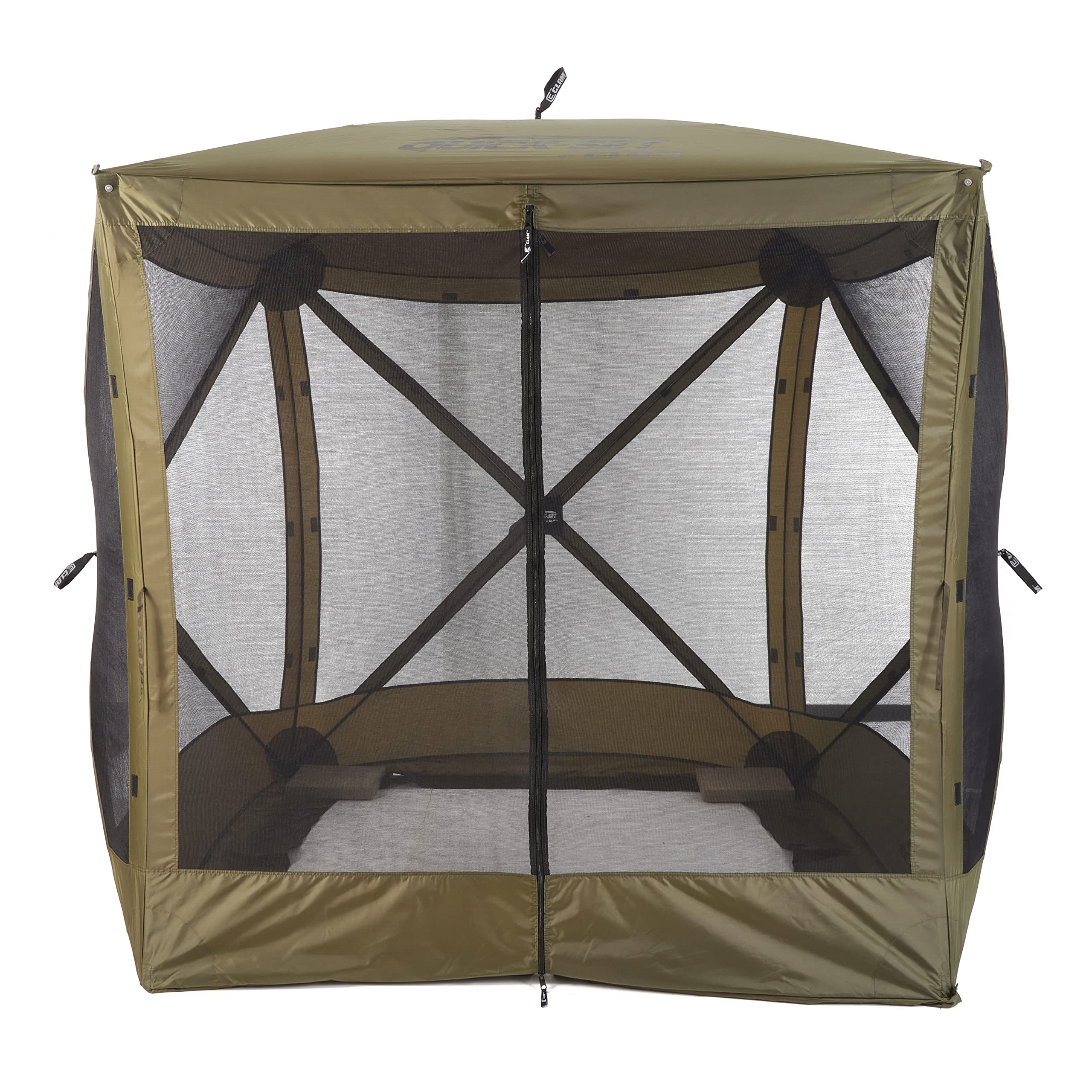 CLAM Quick Set Traveler, 6 x 6 Foot Portable Pop Up Outdoor Camping Gazebo Screen Tent, Canopy Shelter with Carry Bag and Wind Panels (4 Pack), Green