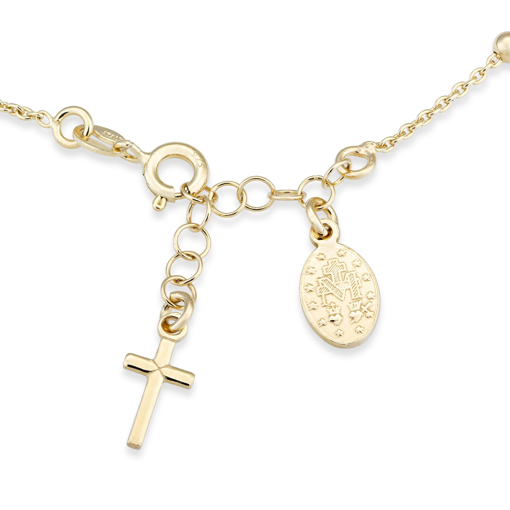 Miabella 18K Gold Over Sterling Silver Italian Rosary Cross Bead Charm Link Chain Bracelet for Women, Adjustable, 925 Made in Italy (Length 6 to 7 Inch)