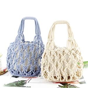 Nice Pies New Straw Bag Cotton Thread Woven Bag Portable Net Bag Casual Bucket Handbag Summer Beach Purse for Women/Girls