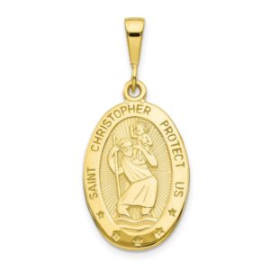 jewelry stores network 10k solid yellow gold saint christopher protect us words on oval pendant 35 mm x 16 mm