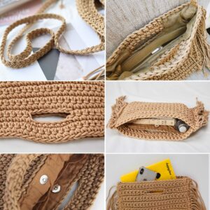 Nice Pies Solid Color Tassel Summer Beach Bag Tote Braided Handbag Women Weave Grass Bag for Travel Everyday Use