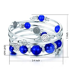 BULINLIN Bead Wrap Bangle Pearl Bracelet - Silver Metal Bracelet Gifts For Women(02-Blue)