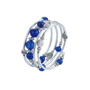 BULINLIN Bead Wrap Bangle Pearl Bracelet - Silver Metal Bracelet Gifts For Women(02-Blue)